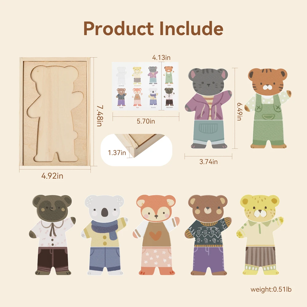 Wooden Animal Puzzle Set with Storage Box Montessori Baby Toys Learn Shapes Fine Motor Skills Wooden Puzzle Toys for Kids Gift