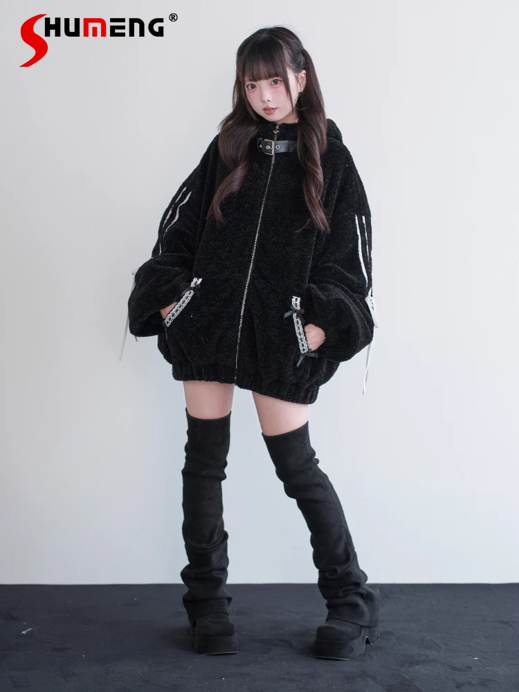 

Autumn Winter New Subculture Plush Jacket Japanese Mine Mass-Produced Girls Kawaii Rabbit Ears Hooded Sweatshirt Faux Fur Coat