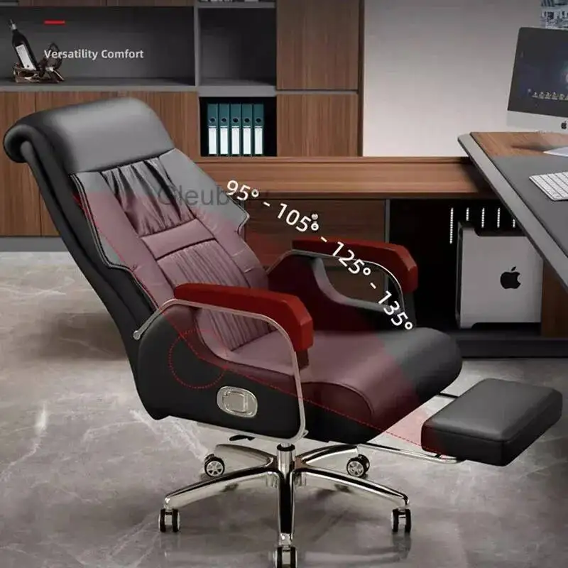 

Leather Genuine Executive Chair Recliner & Vibration Massage Swivel Office Chair Lumbar Support For Power Nap Business Meeting