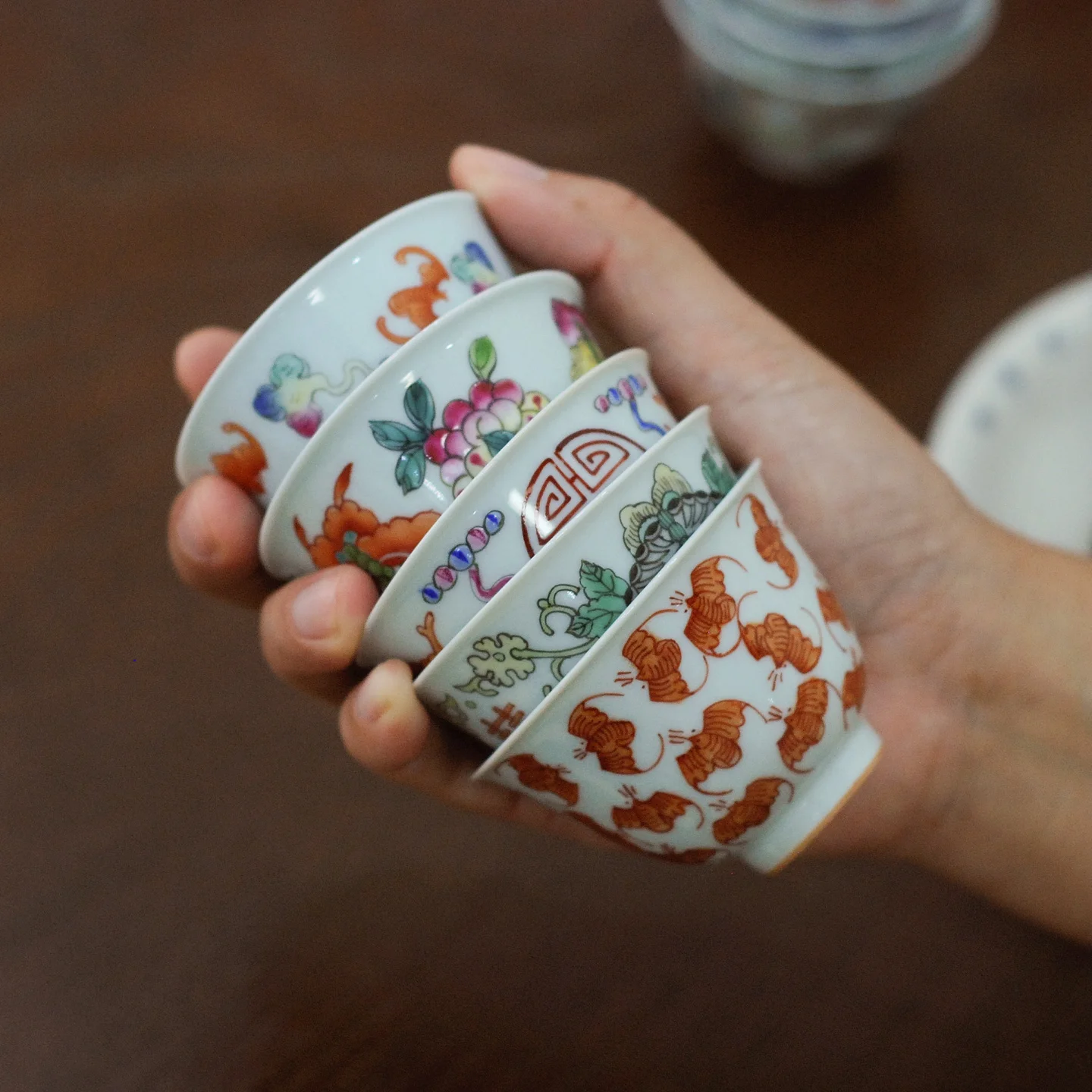 Master Cup Jingdezhen Antique Hand-painted Alum Red Bat Pattern Cup Gongfu Tea Cup