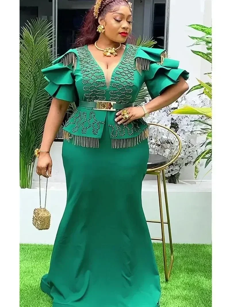 Plus Size African Party Dresses for Women Fashion Dashiki Ankara Wedding Evening Gown Elegant Muslim Maxi Christmas Dress