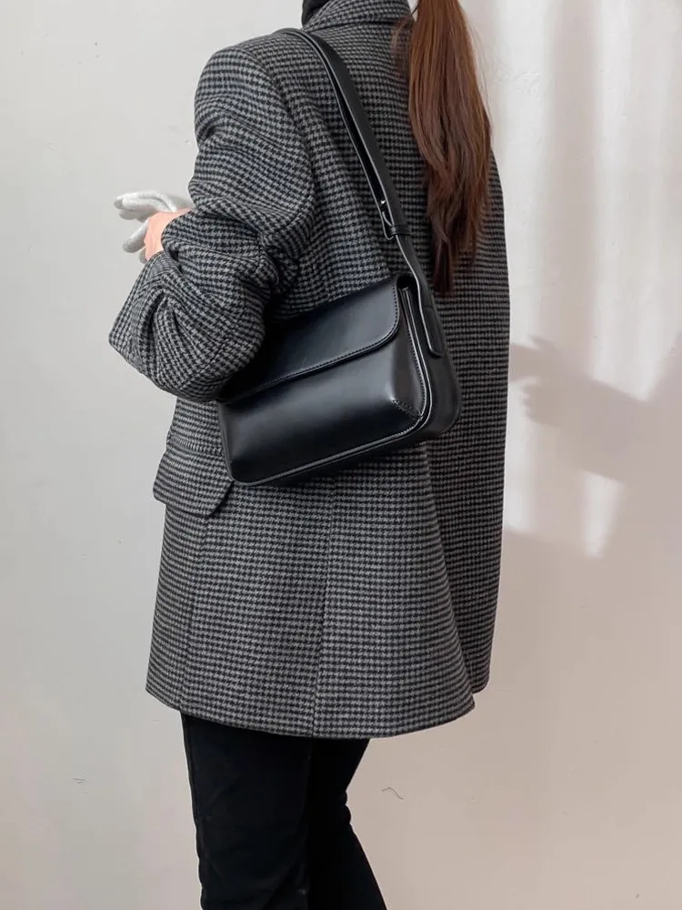 ชุดสูทลายสก็อตสไตล์เรโทรชิคสำหรับผู้หญิง ทรงหลวม ความยาวปานกลาง สไตล์เกาหลี แขนยาว ติดกระดุม ลำลอง สวมทับเสื้อผ้า