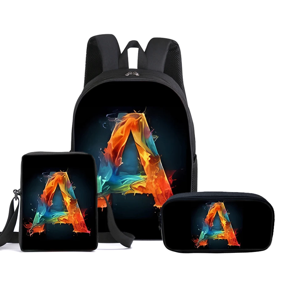 

English letter 3Pcs/Set Backpack With Messenger Bag ,Pencil Bag,SchoolBag For Boy/Girls Best Gift 2D Cartoon Student School Bags