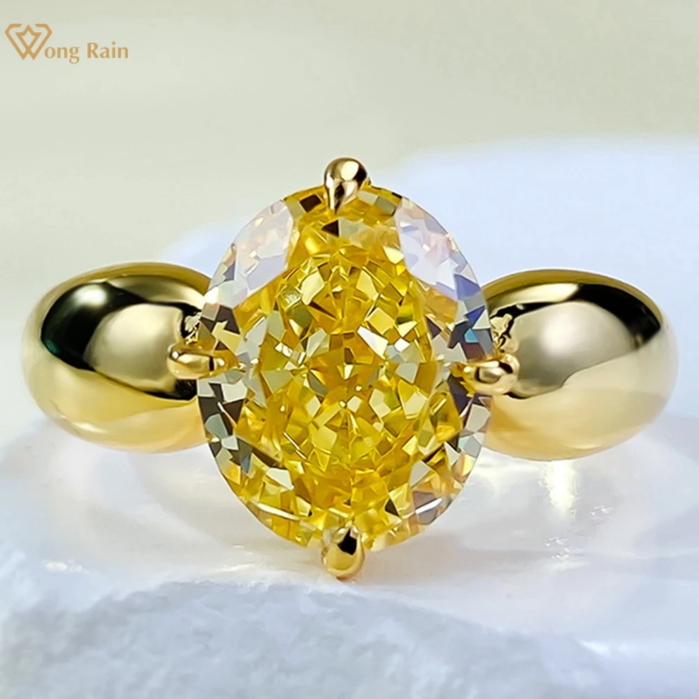 

Wong Rain 18K Gold Plated 925 Sterling Silver Sparkling Crushed Ice Cut 4CT Oval Citrine Gemstone Wedding Ring for Women Jewelry