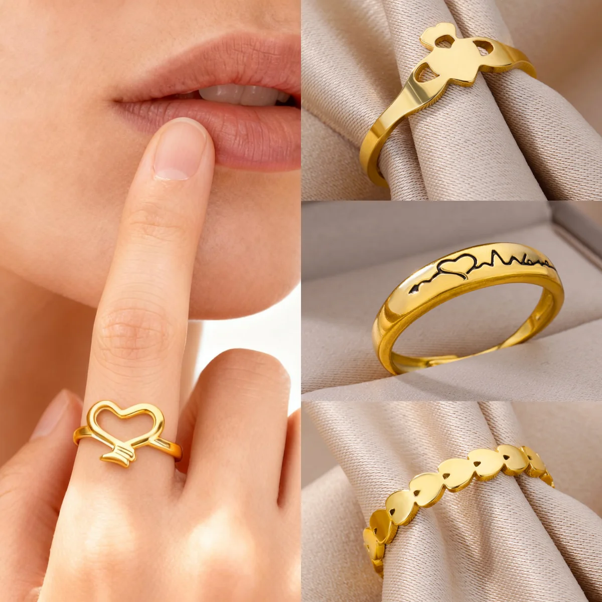 

10pcs Y2k Classic Heart Rings for Women Stainless Steel Daily Wear Jewelry Ring Christmas Party Gifts Bijoux Wholesale