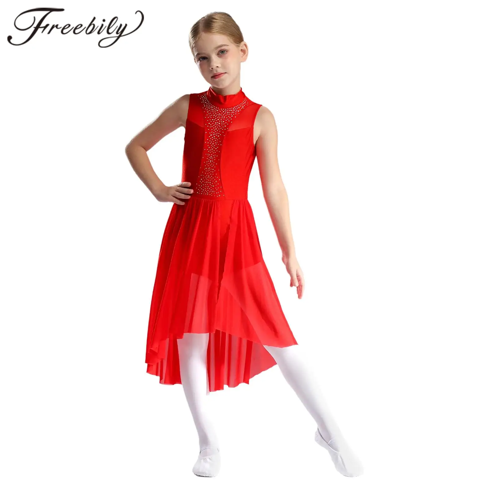 

Girls Figure Skating Costume Gymnastics Ballet Dress Kids Ice Skating Dress Teens Dancewear Mesh Skirt Lyrical Dancing Costume