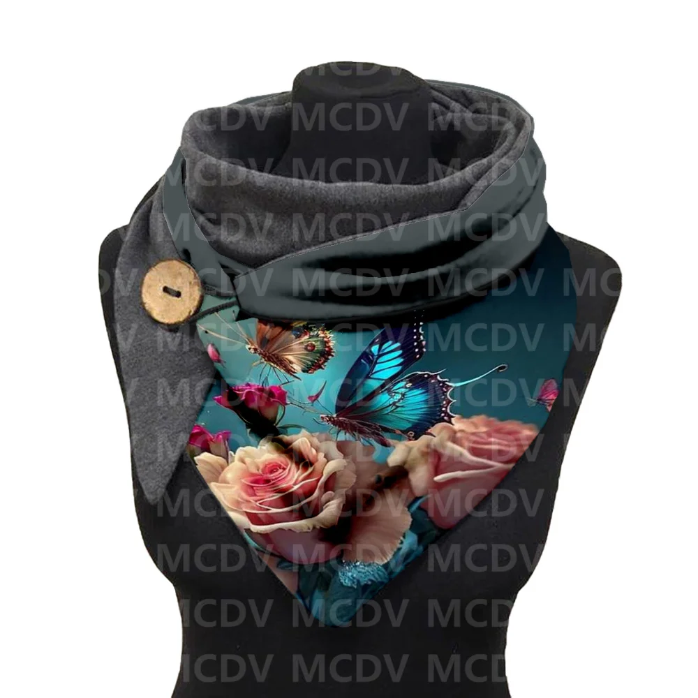 Butterfly 3D Printed Warm Fleece Casual Scarf And Shawl for Women Warm and comfortable Scarf