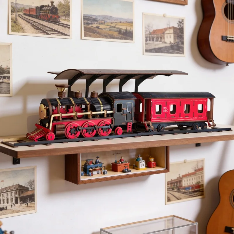 3D Wooden Train Puzzle Building Kit, Railway Train Station Educational DIY Model, Birthday Gift for Boys Girls