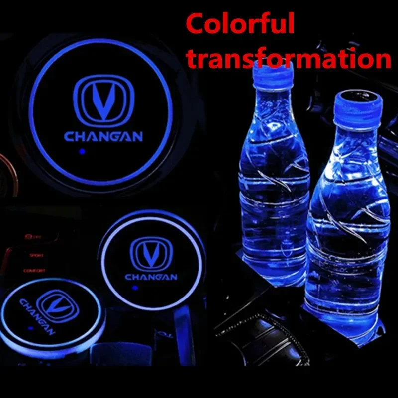 7 Colorful USB Car Logo Led Atmosphere Light Cup Luminous Coaster Holder For Changan Uni-k CX70 CS55 CS35 Filter Bunper Alsvin