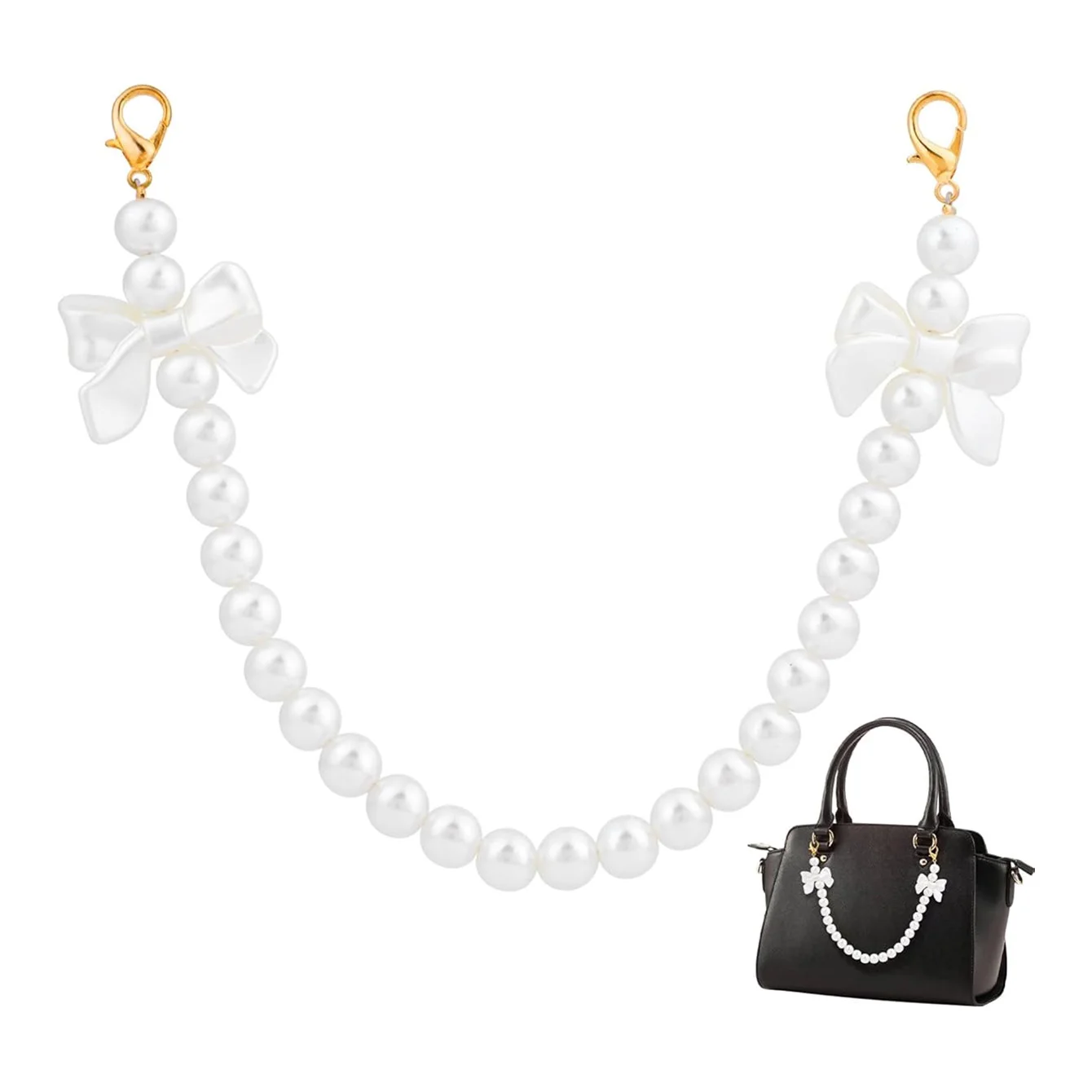 Bow Pearl Purse Chain Handbag Straps Pearl White Shoulder Crossbody Bags Short Handle with Lobster Clasps Replacement Accessory