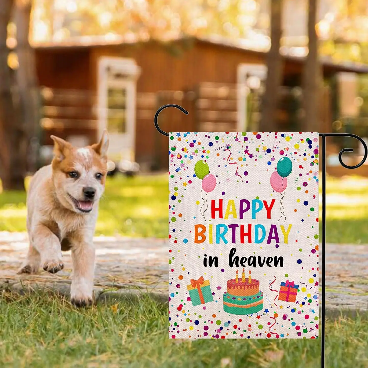 Happy Birthday in Heaven Garden Flag 12.5x18 Inch Double Sided Outside, Funeral Memorial Flags for Grave Cemetery Outdoor Fl PPM