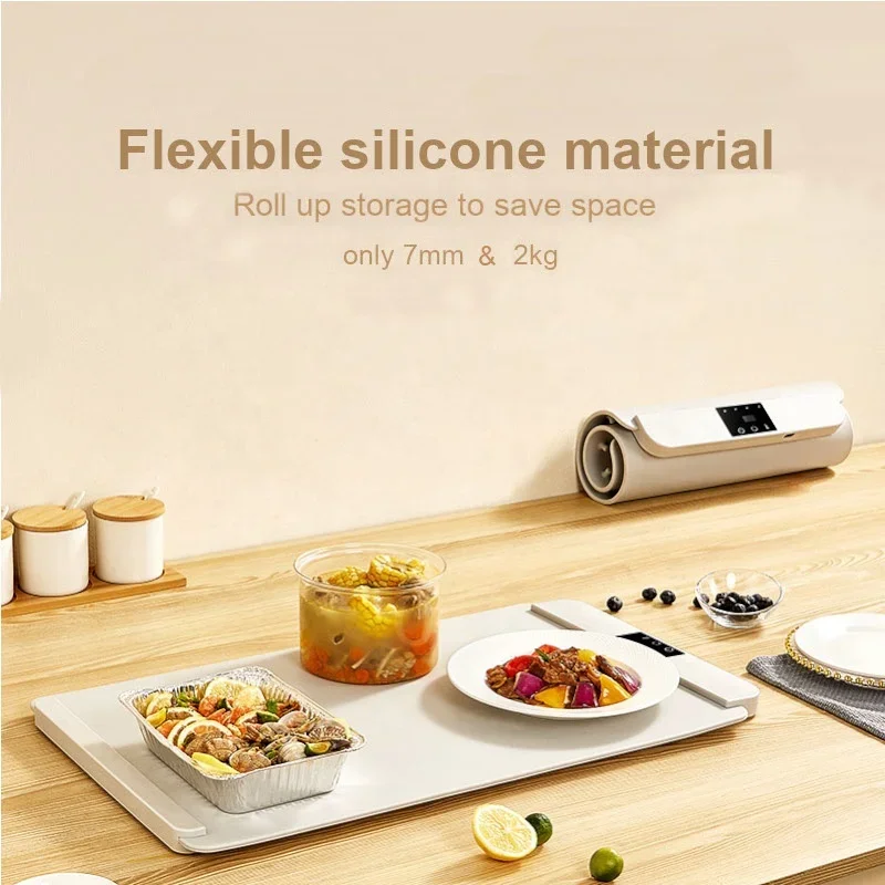 Smart Food Warming Plate Roll Up Folding Hot Cutting Board Warm Insulation Board Kitchen Heating Food Warmer