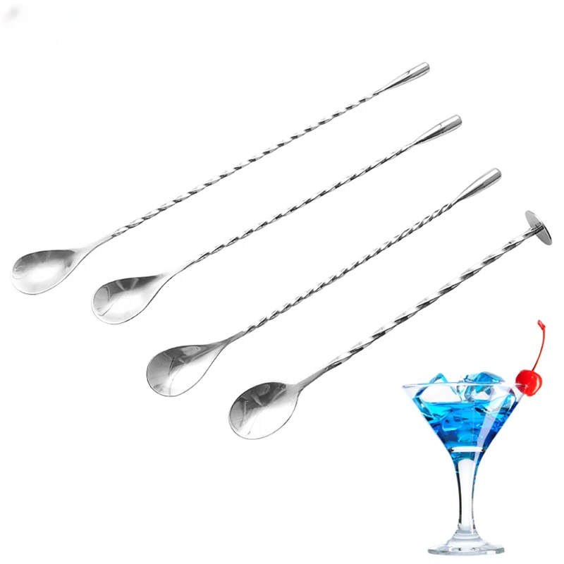 Stainless Steel Stir Bar Long Handle Spoons Mix Ounces Cocktail Spoon Spiral Pattern Bartender Tools Spoon Bar Tool Shaker Spoon