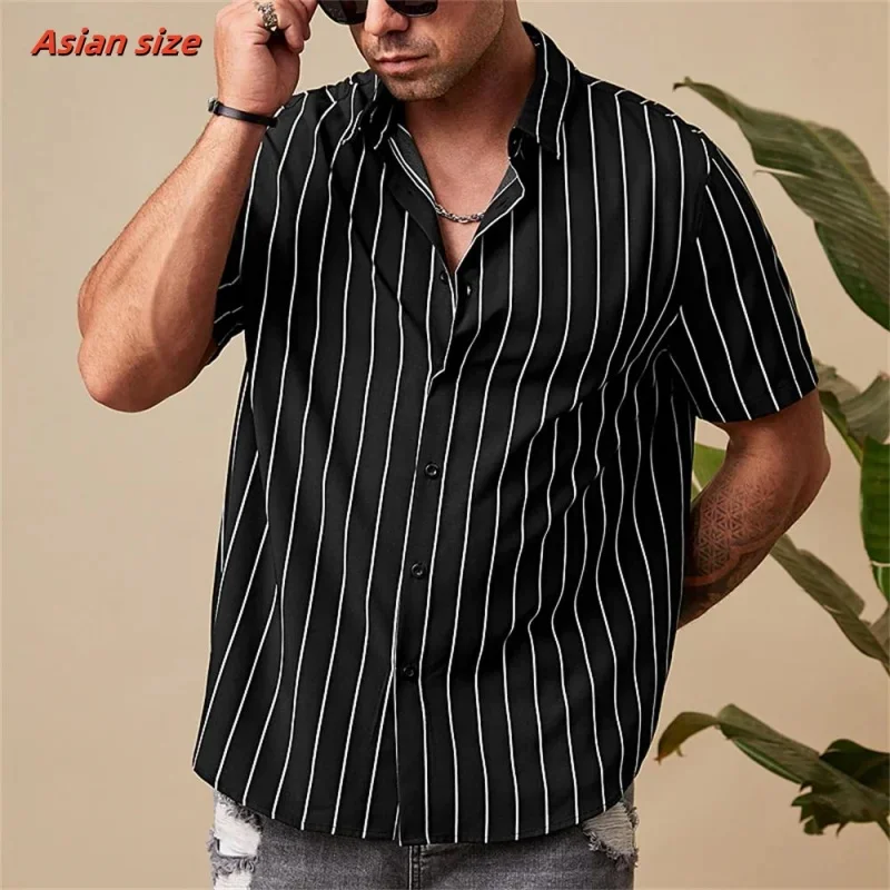 Colorful Stripe Pattern Hawaiian Shirt For Men Block 3D Print Blouse Short Sleeve Street Oversized Lapel Tops Fashion Exquisite
