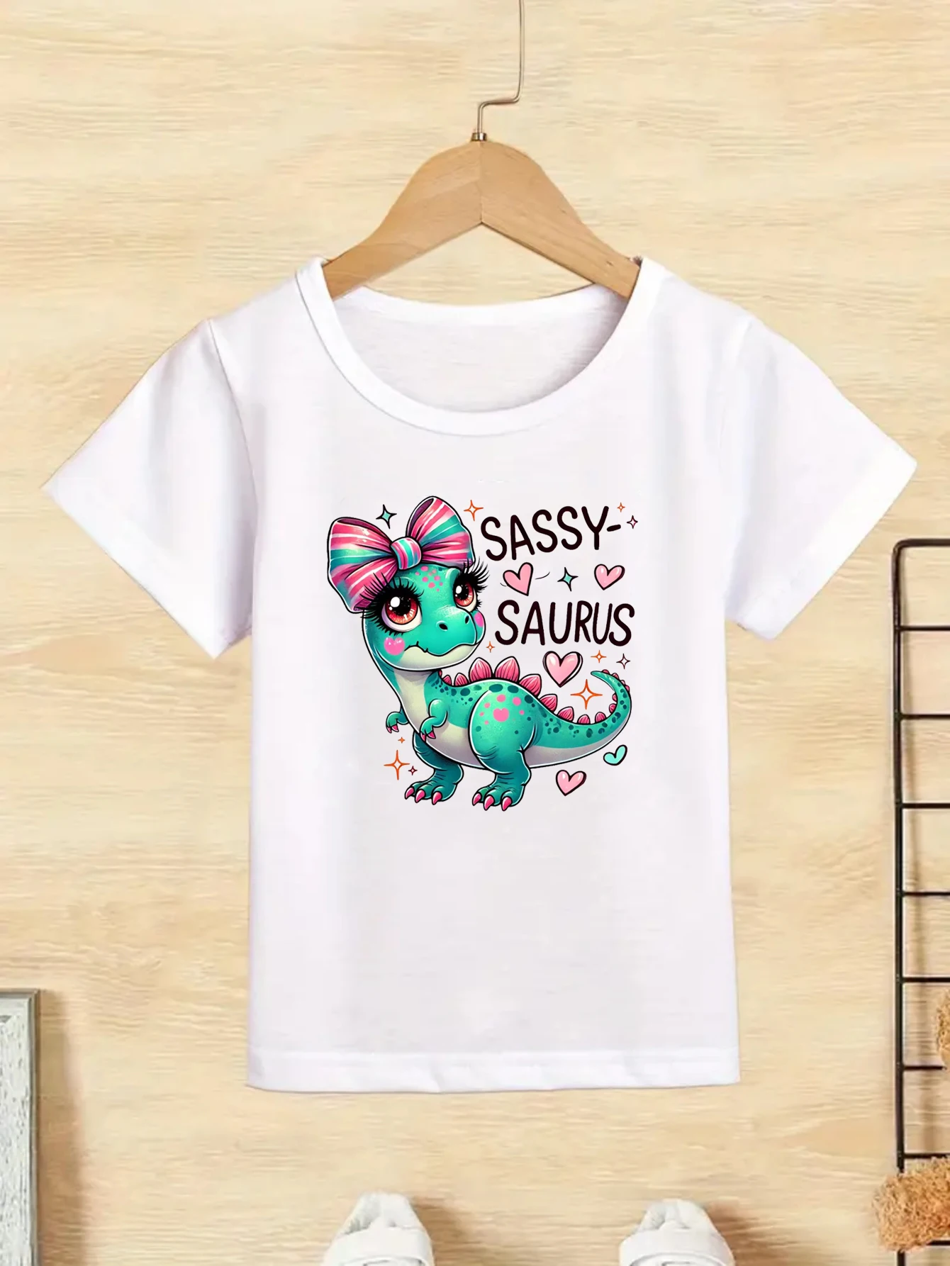 Girls' Sassy Saurus Dinosaur Graphic T-Shirt Girls - Cute Pink Bow & Hearts Print T-Shirt Girls Dinosaur Themed Events Clothes