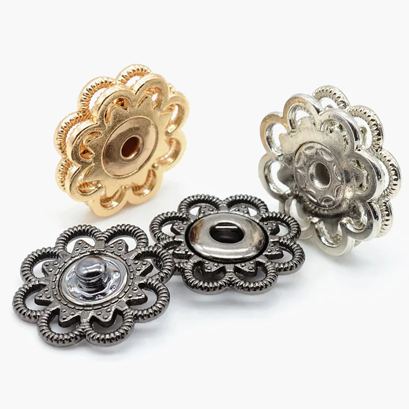 10 قطعة/الوحدة 21/25 مللي متر الذهب والفضة معدن الجوف البتلة سبيكة الأم الطفل مزيج زر معطف غير مرئية زر مخفي N628