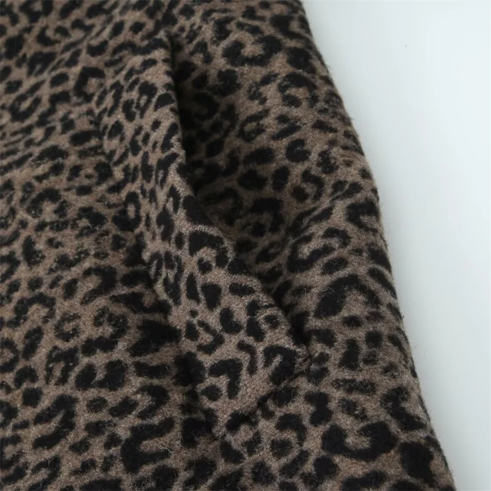 PB&ZA2024 autumn new women\'s clothing style slim fit loose and simple leopard print straight tube lapel coat jacket