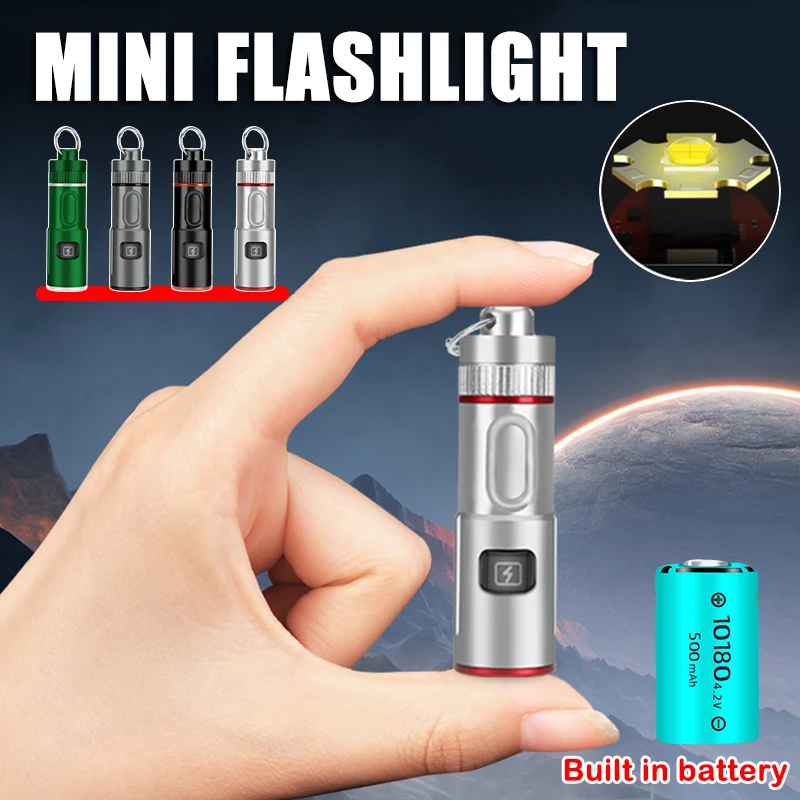 High Power LED Flashlight 6 Mode USB Rechargeable Mini Al Alloy Flashlight Outdoor Waterproof Emergency Torch Lamp with Necklace