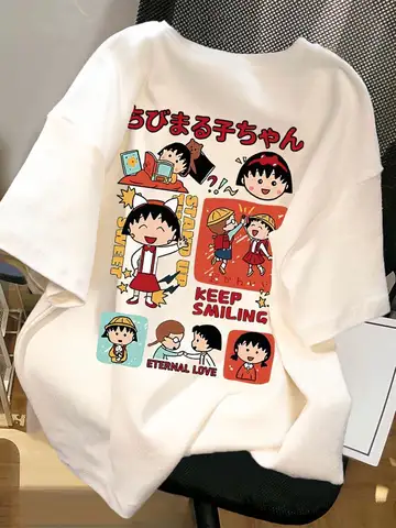 순면 티셔츠 여성용 여름 한국 스타일 순면 프린트 여성용 카툰 청춘 감소 유행 티셔츠 티셔츠 상의 티셔츠