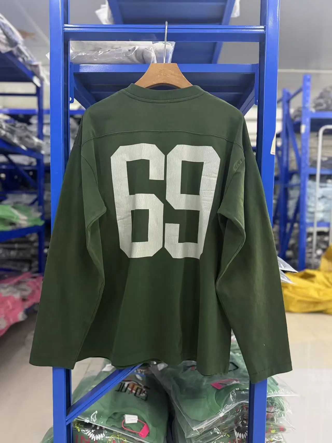 Patchwork Washed Saint FOOTBALL SWEAT WILD GOD Long Sleeved T-Shirt Men Women Oversized T Shirt Top Tee
