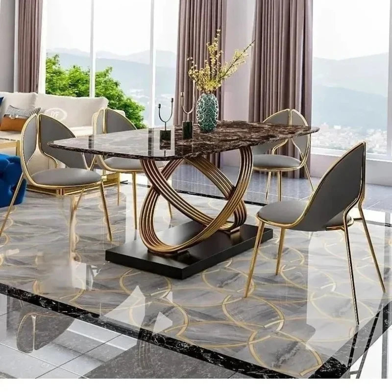 d178 Modern Dining Table With Stainless Steel Finish Black White Desk Top For Six People Home Rectangle Luxury Marble Kitchen Ta