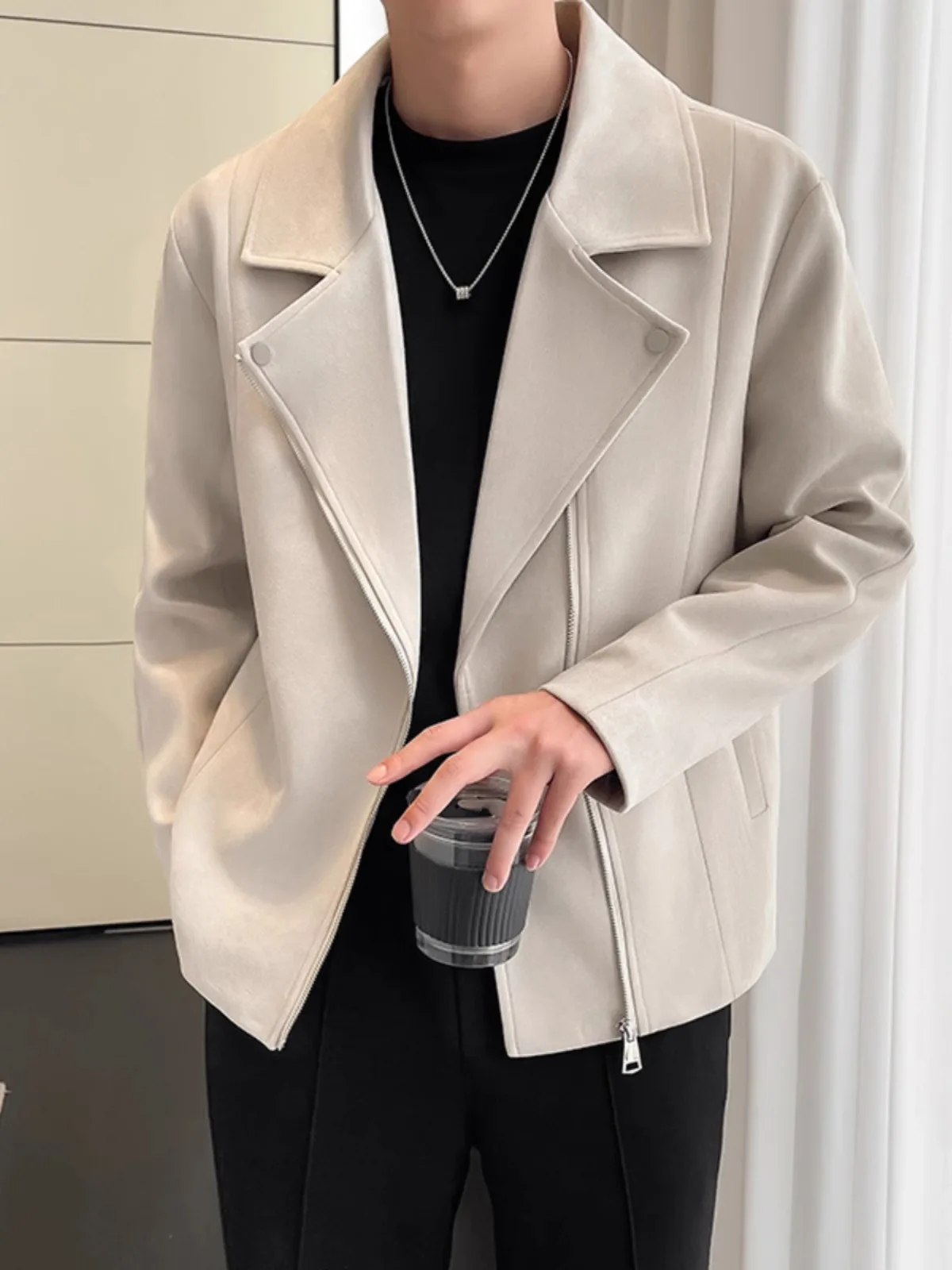 

Замшевый жилет, мужской, весенне-осенний, повседневный, элитный, ort Sle Busin Jaet, молодежный, модный, однотонный, с застежкой-молнией, свободный крой