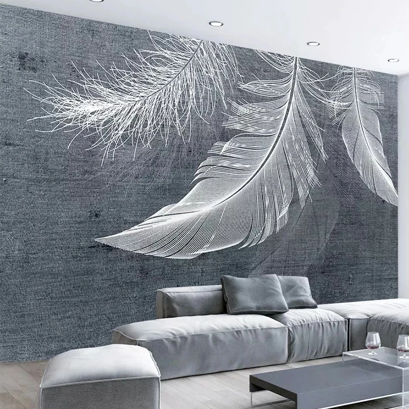 Customized Modern Simple White Feather Photo Mural Wallpaper Nordic Living room sofa TV background wall bedroom restaurant Hotel