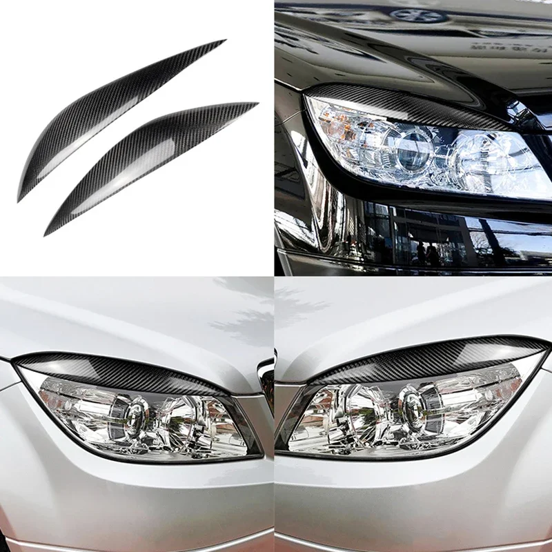 1 Pair High Quality Car Accessories Real Carbon Fiber Eyebrow Eyelid Car Sticker Fit for Mercedes-Benz C Class W204 2008-2011