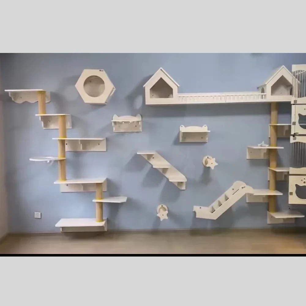 

#JTop Ranked Petdom Solid Wood Cat Furniture Trees Pet Toy Scratching Climb Bridge Wall Mounted Cat Tree Tower Katzenbaum