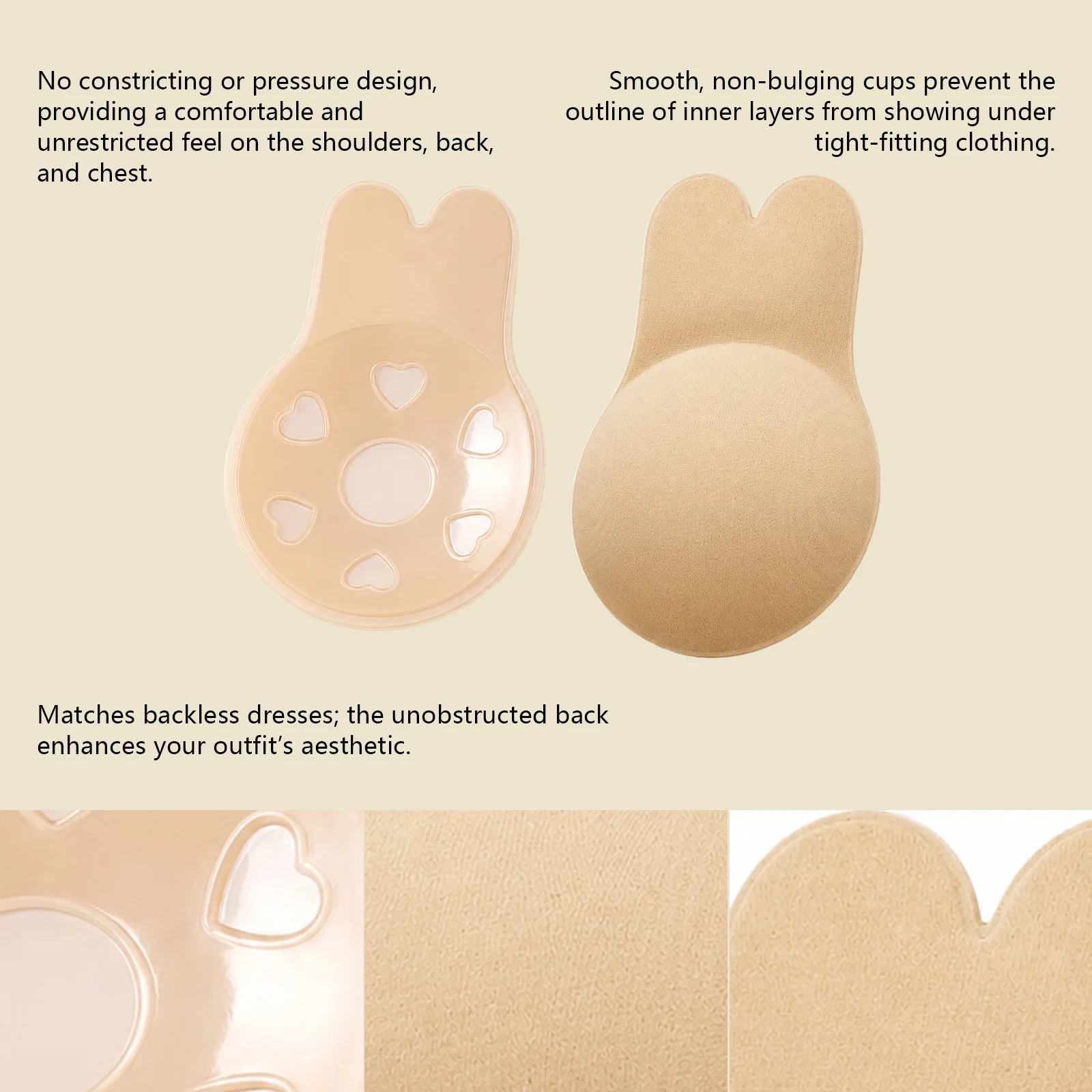 Rabbit Ear Invisible Nipple Covers, Breathable Anti-Slip Silicone Breast Lift Tape, Seamless Comfort Fit Pasties view 3