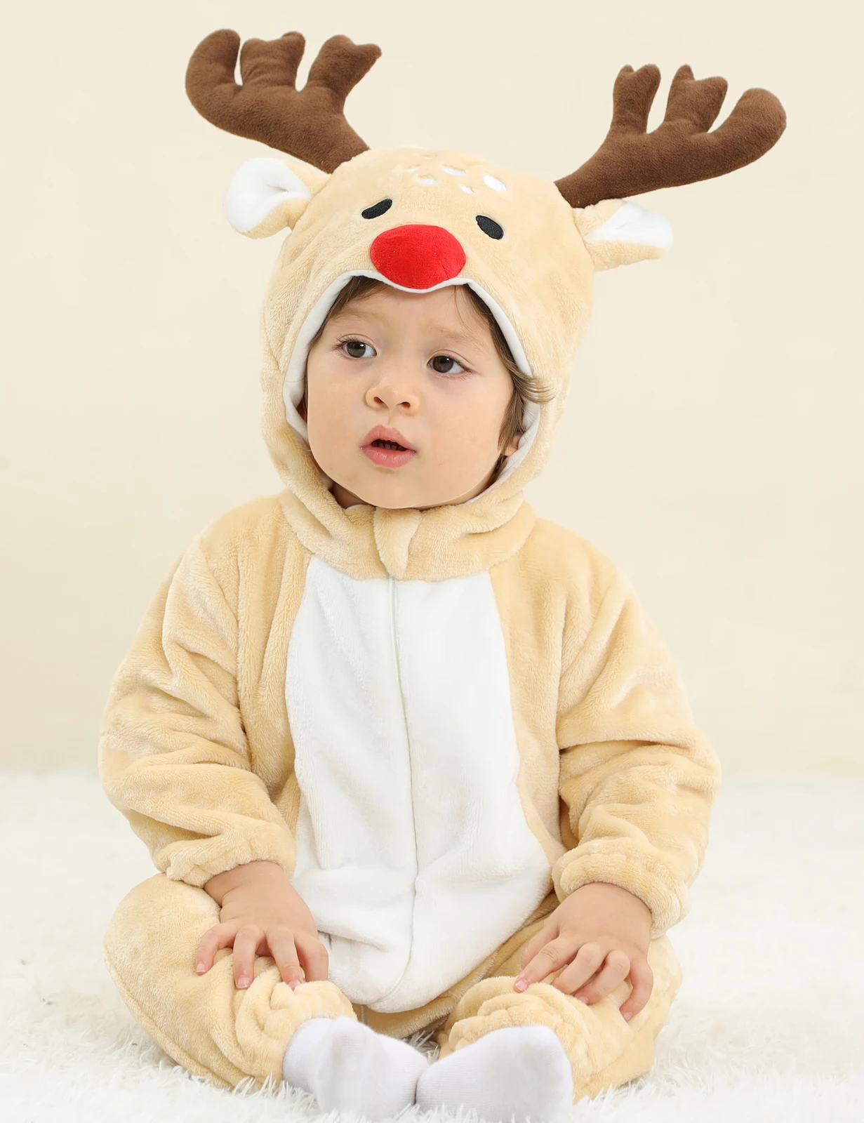 Baby Flannel Romper Newborn Boy Reindeer Costume Toddler Girl Christmas Elf Outfit Infant Halloween Dinosaur Hooded Pajamas