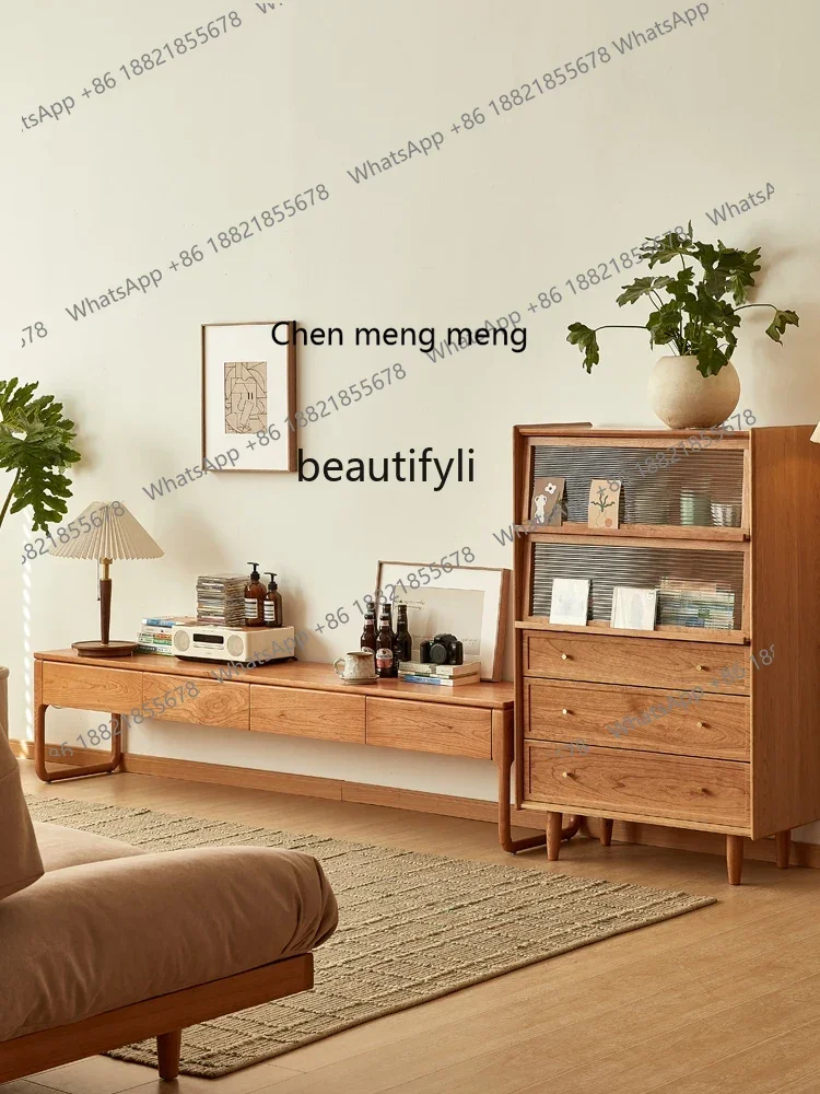 cc182Nordic solid wood dining side cabinet, museum living room locker, cherry wood log porch cabinet R