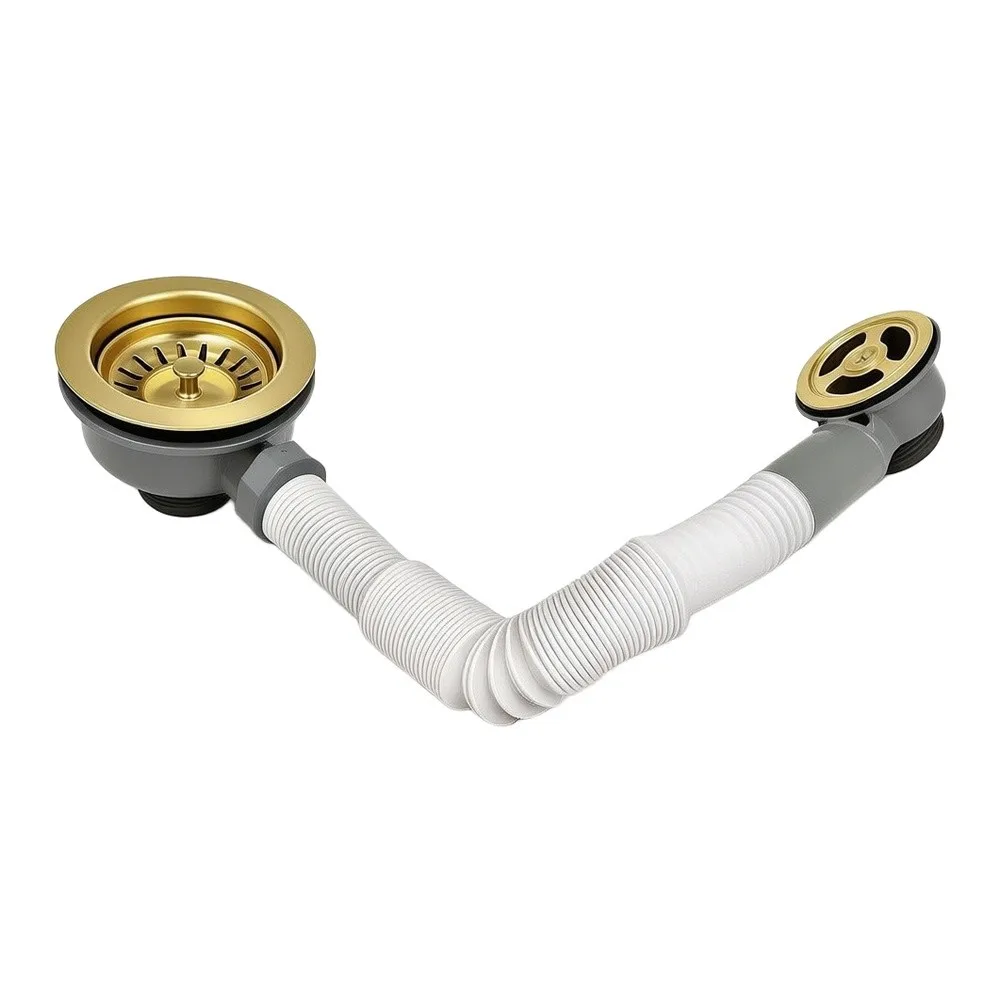 Drain Strainer Kit with Overflow Function for Standard Kitchen Sinks 304 Stainless Steel and PVC Component Mix