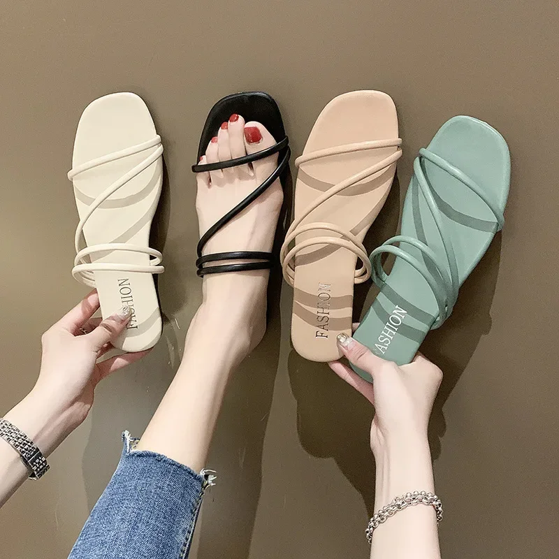 Women Slingback Sandals 2023 New Women's Shoes Summer Flats Casual Flip Flops Shallow Female Slides Open-toe Slippers