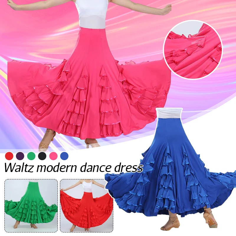 Spain Flamenco Dance Skirt Women Waltz Ballroom Modem Dance Skirts Ruffles 360 Degree Stage Performance Dancing Costumes