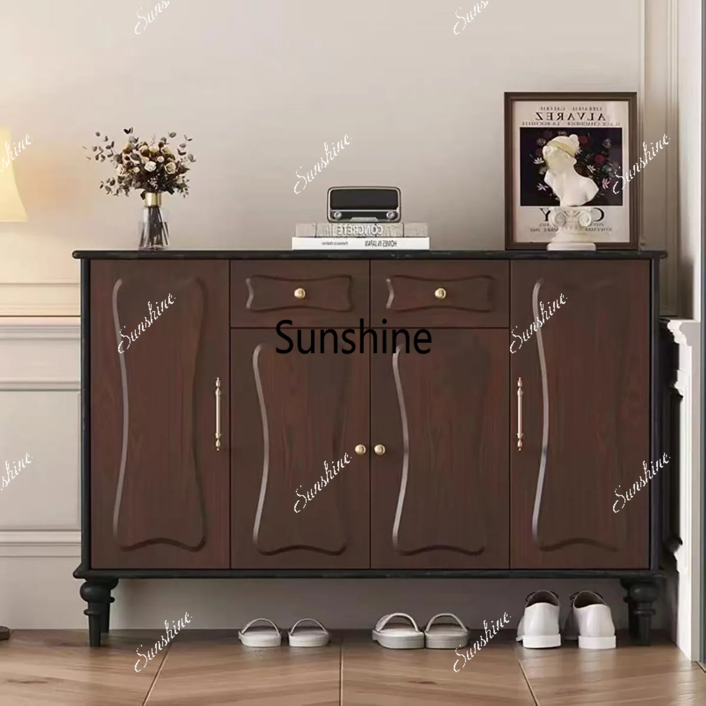 American simple style solid wood dining side cabinet, locker, multi-door wall storage cabinet