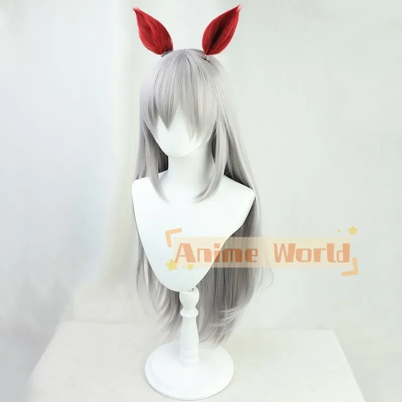 Anime Pretty Derby Tamamo Cross Cosplay Wig Long Grey Hair and Tail Halloween Party Carnival Role Play Synthetic Wigs Women