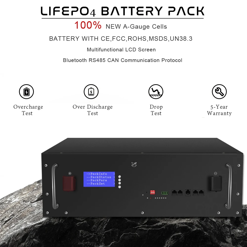 ชุดแบตเตอรี่ LiFePO4 200AH 48โวลต์10KW แบตเตอรี่ลิเธียมพลังงานแสงอาทิตย์6000รอบ RS485กระป๋อง16วินาที100A BMS สูงสุด32ขนานสำหรับอินเวอร์เตอร์ไม่ต้องเสียภาษี