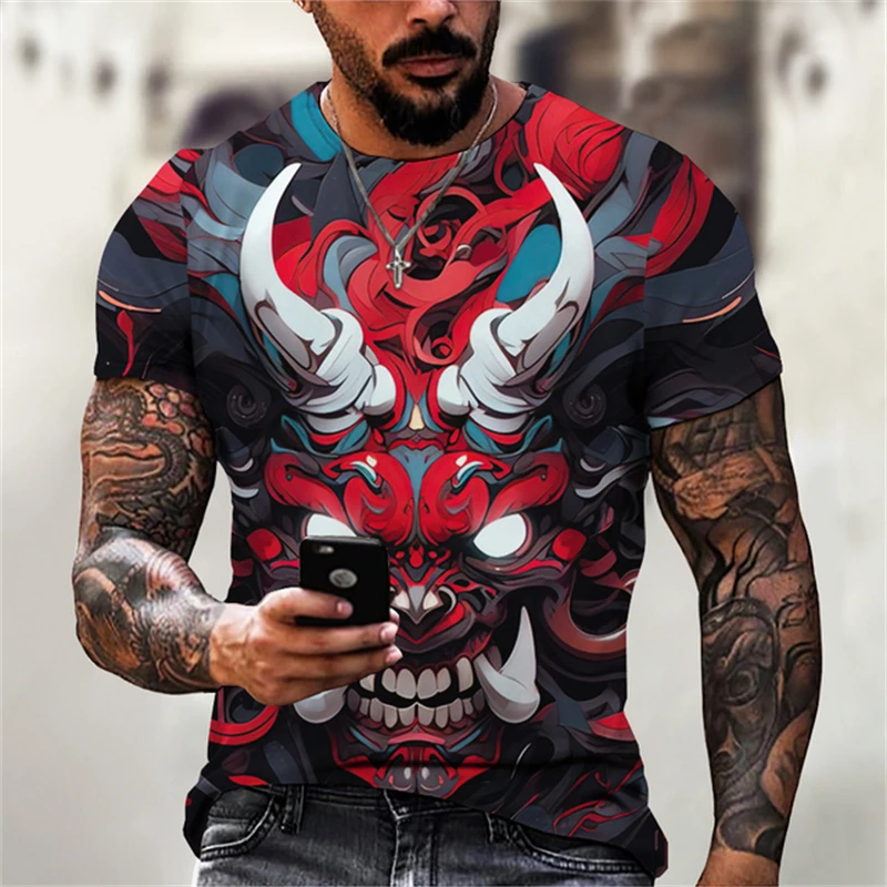 

Japan Samurai Print T Shirt For Men Summer Hip Hop Trend Harajuku Streetwear Casual O-neck Short Sleeve Tops Fashion Loose Tees