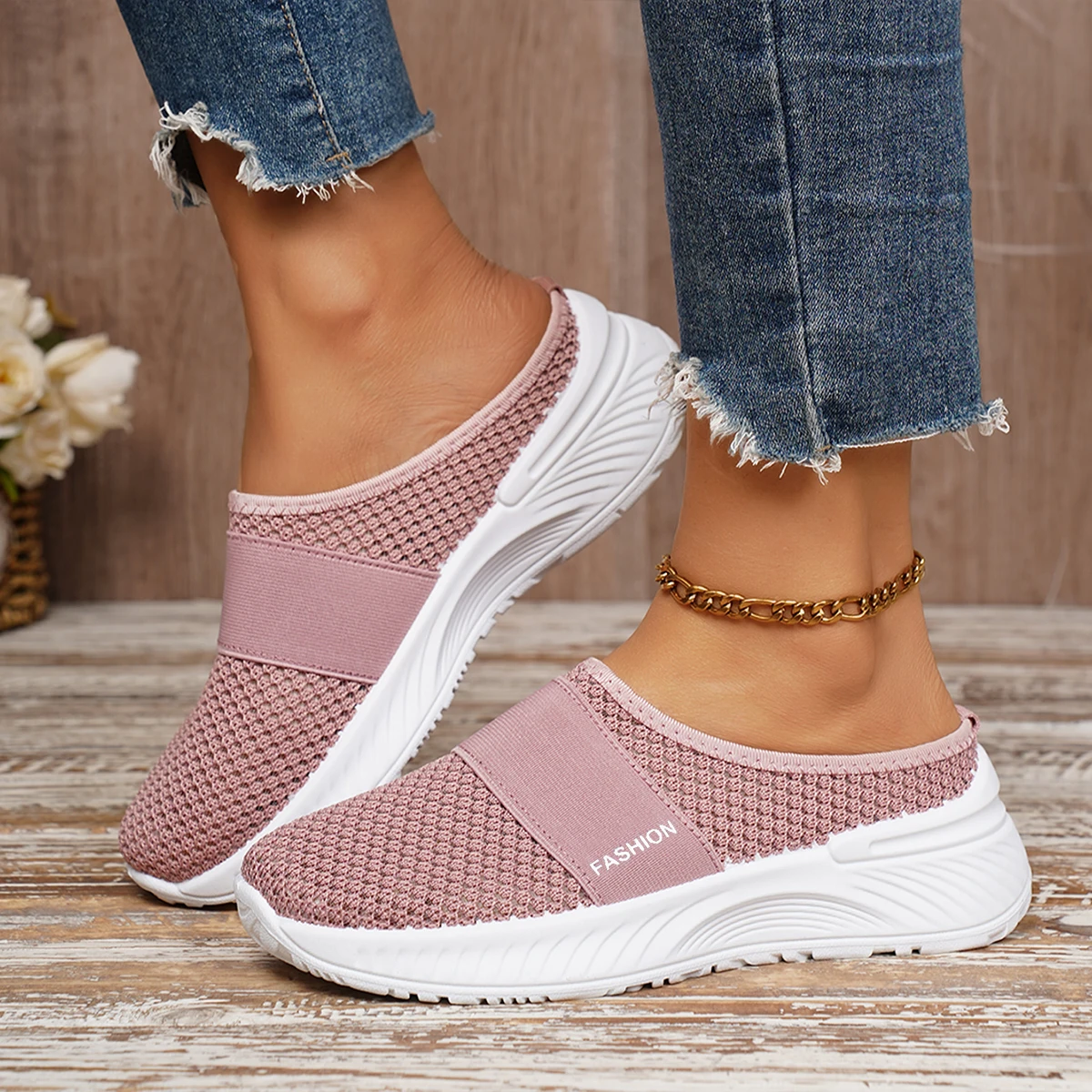 Women's Casual Slip-On Sneakers Breathable Fabric Lightweight PVC Sole Machine Washable Cleanable All-Season Comfort Shoes image 4