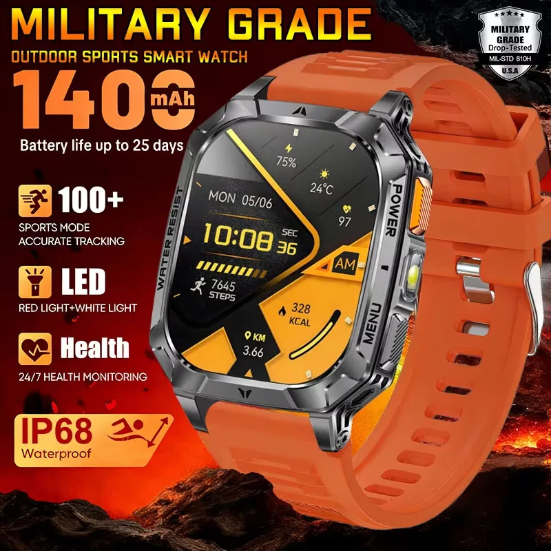 

Смарт-часы с аккумулятором 1400 мАч, 2,01-дюймовым AMOLED-экраном, водонепроницаемостью IP68, фонариком, функцией звонков, для iOS и Android.