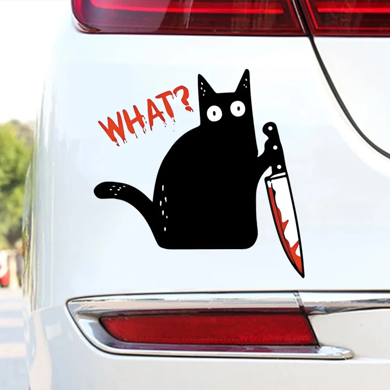 سكين القطة المضحكة - القطة السوداء ما ملصق - رسم الملصق - السيارات، الحائط، الكمبيوتر المحمول، الخلية، ملصق الشاحنة للنوافذ، السيارات، #2