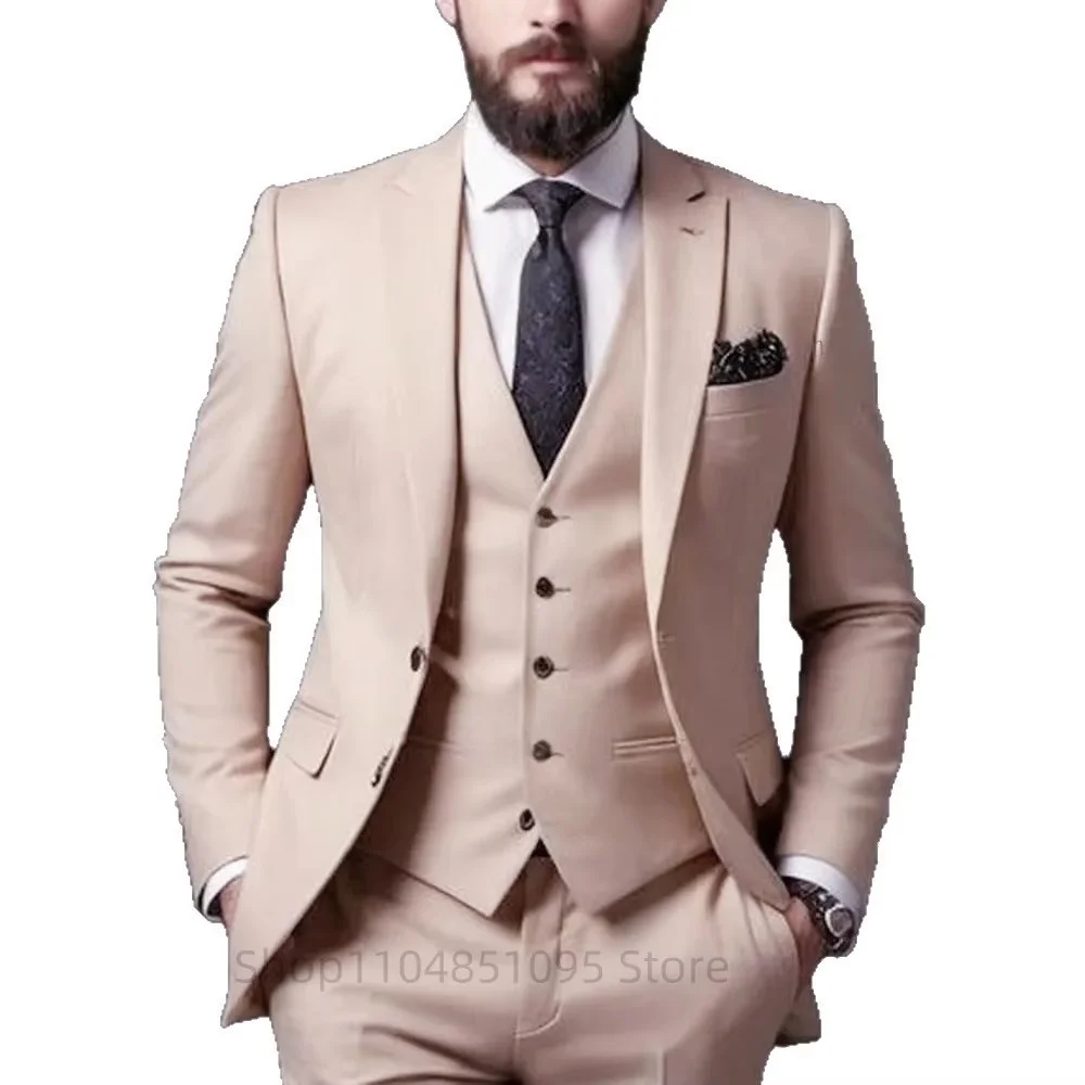 

Classic Wedding Tuxedos Slim Fit Bridegroom For Men 3 Pieces Groomsmen Suit Male Formal Business
