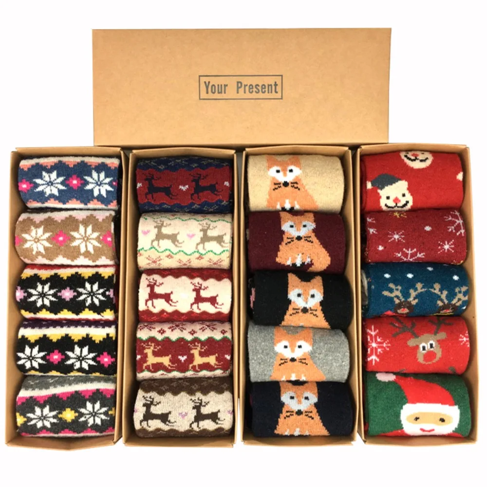 

5 pairs Sweet Wool Christmas Socks Bow Christmas Tree Women Socks Warm Mid Tube Mid-Tube Socks Christmas Gift