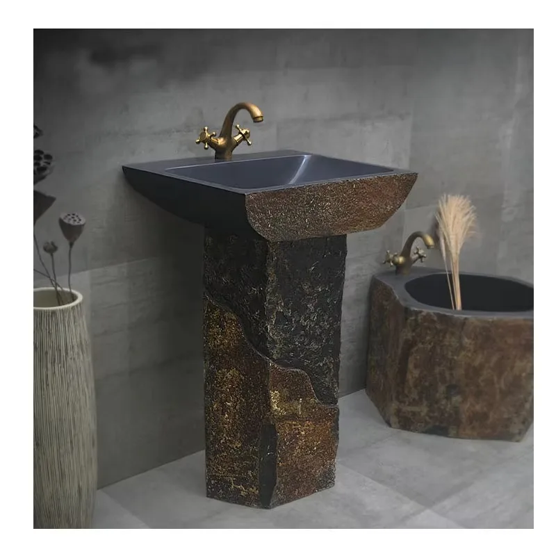 

Granite Stone Pestal Sink Farmhouse Washing Vessel Bowl Sink Free Standing Vanity Sink