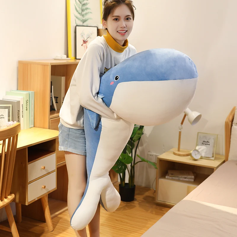 120cm Giant Whale Plush Toys Big Soft Stuffed Sleeping Pillow Cute Sea Animal Fish Blue Shark Doll Birthday Gift