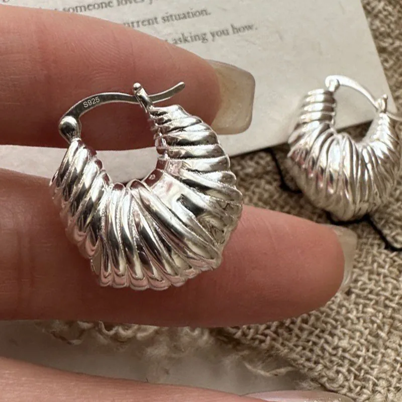925 Sterling Silver Vintage Earrings For Women Trendy Simple Gold Round Strip Earring Jewelry Prevent Allergy Party Accessories
