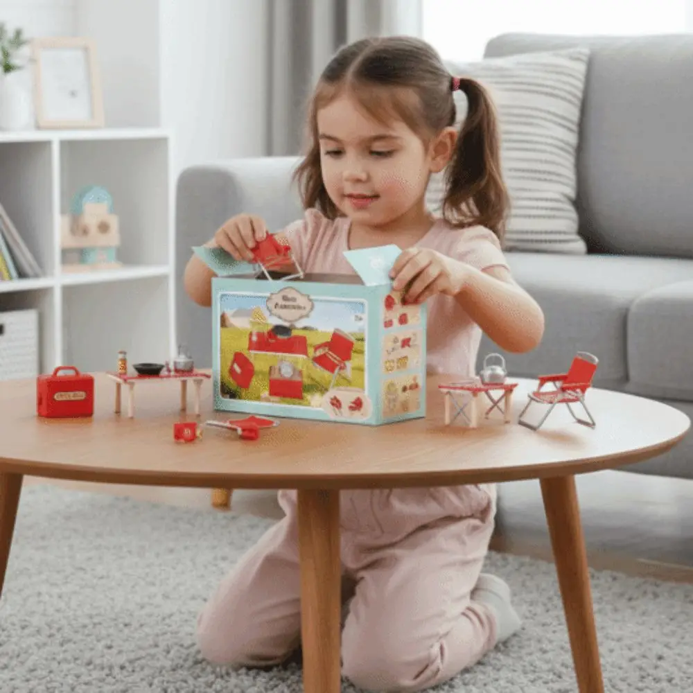 Simulation Model Miniature Camping Picnic Set Pretend Play Early Education Folding Chair Gas Stoves Model 1:12 Dollhouse Kawaii