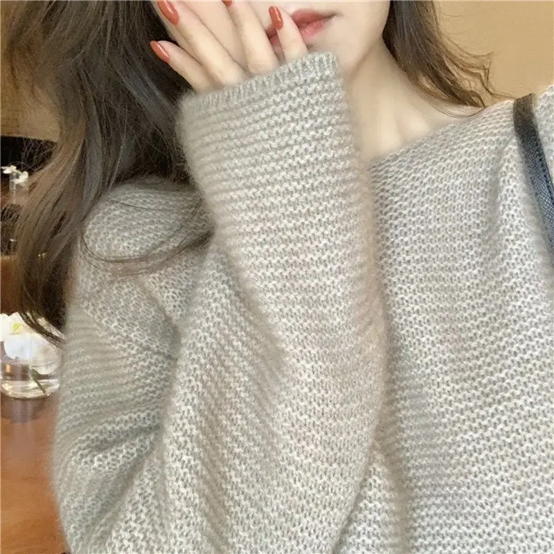 

Loose Outerwear Knitwear Pullover Women Autumn Winter Pullover Vintage European Raccoon Fleece Sweater Pullover Female Top