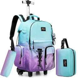 Sac à Dos d'École à Roulettes pour Fille et Adolescente, Bagage de Voyage, Trolley, 3 Pièces